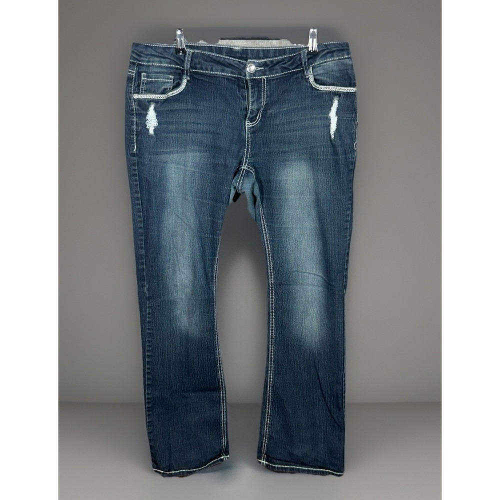 Faded Glory 14 Stretch Blue Jeans Bling Dark‎ Wash Straight Leg